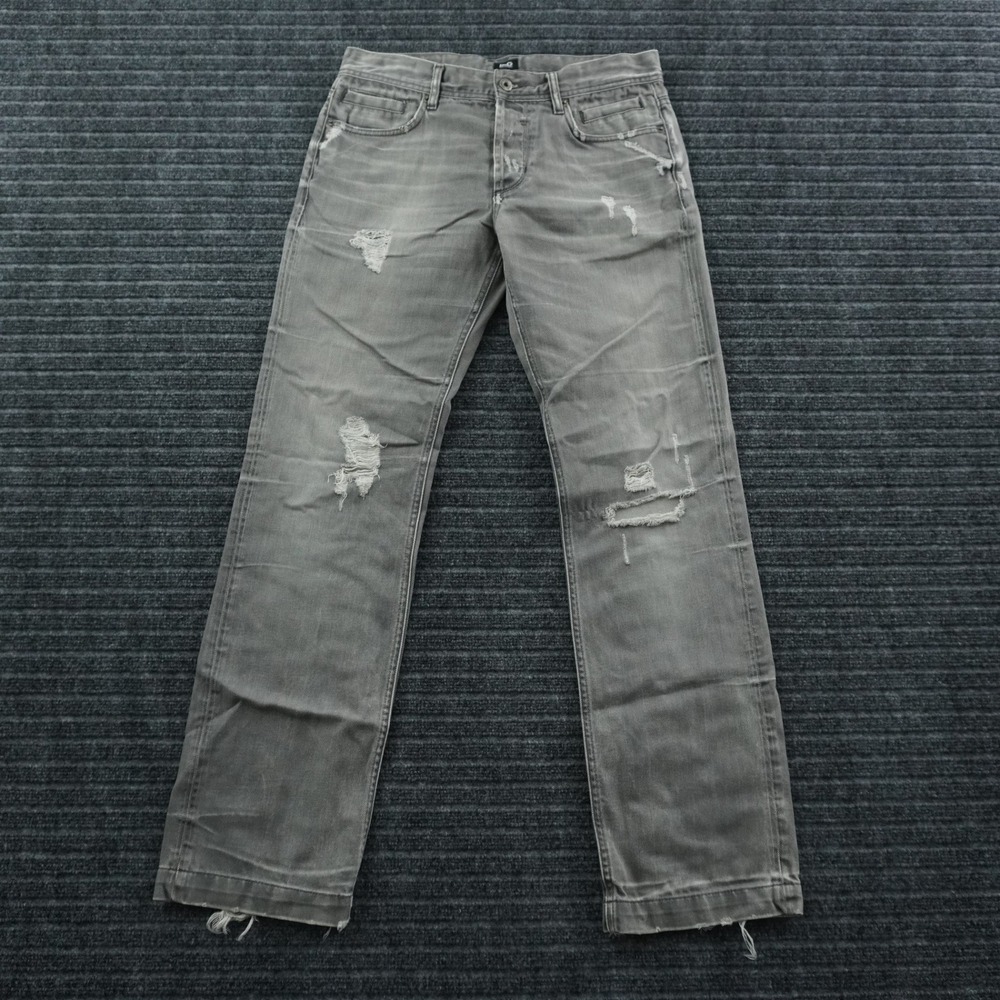 D&G Dolce & Gabbana Distressed Straight Jeans Mens 32 Grey Button Fly Wide Leg